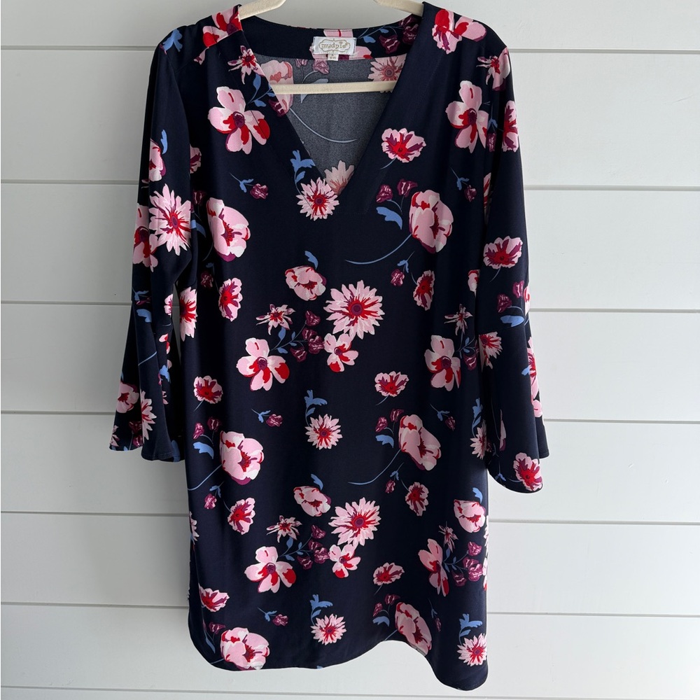 Mud Pie Floral V-Neck Dress, Size Large (12-14)